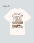Produktbild Zimtschnecken T-Shirt Koohl's Zimtschnecken T-Shirt, Rückenmotiv Zimtschnecken, brauner Druck per Siebdruck mit wasserbasierten Farben auf off-white oversized Bio-Baumwolle T-Shirt, Slow Fashion