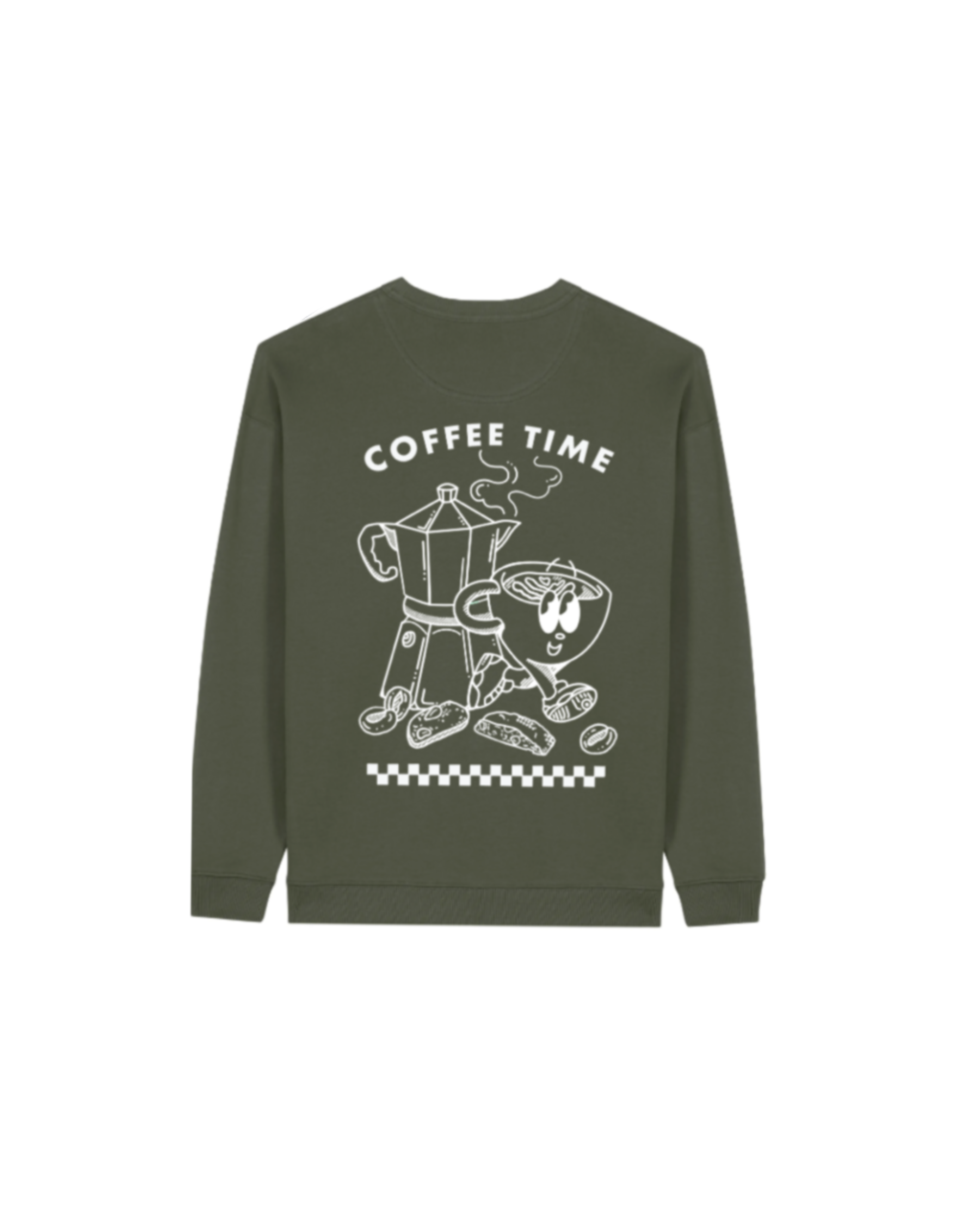 Nachhaltiger Bio-Pullover mit Kaffeemotiv, handbedruckt – Koohl’s Slow Fashion