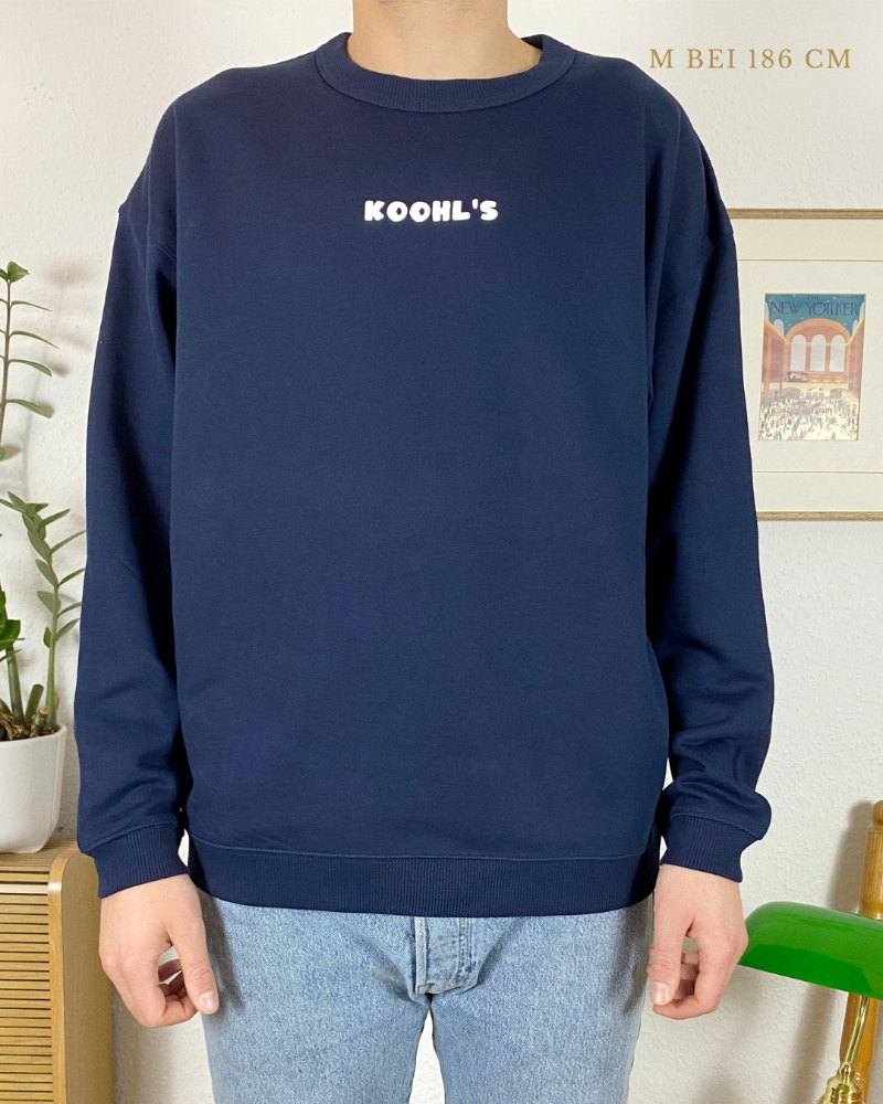 Nachhaltiger Bio-Pullover mit Ramenmotiv, blauer Sweater, handbedruckt – Koohl’s Slow Fashion