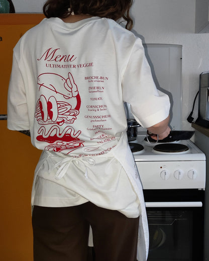 Nachhaltiges Bio-T-Shirt mit Burgermotiv, handbedruckt – Koohl’s Slow Fashion