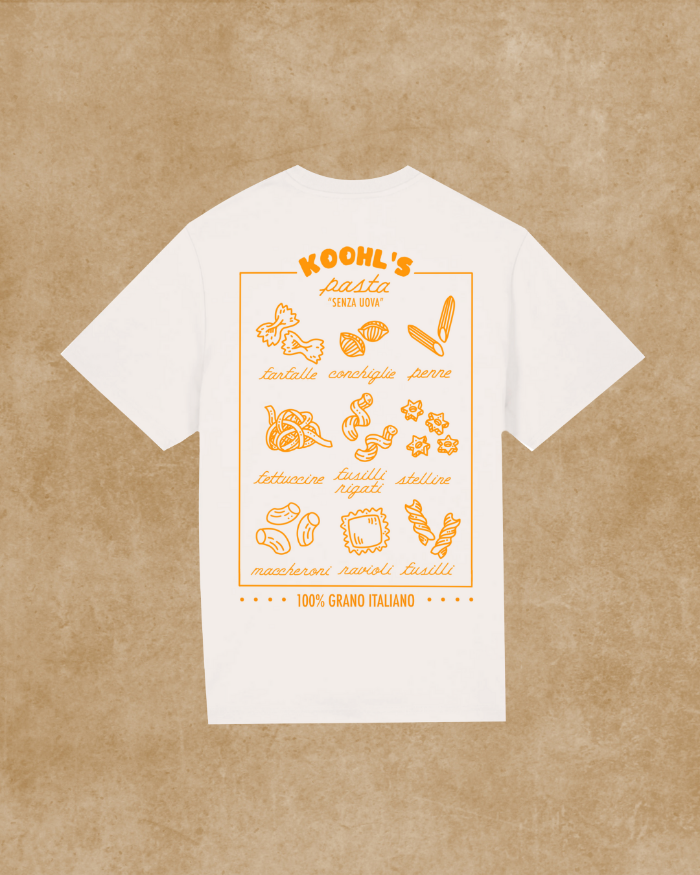 Nachhaltiges Bio-T-Shirt mit Pastamotiv, handbedruckt – Koohl’s Slow Fashion