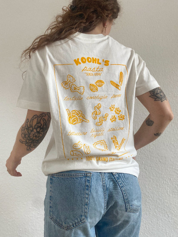 Nachhaltiges Bio-T-Shirt mit Pastamotiv, handbedruckt – Koohl’s Slow Fashion