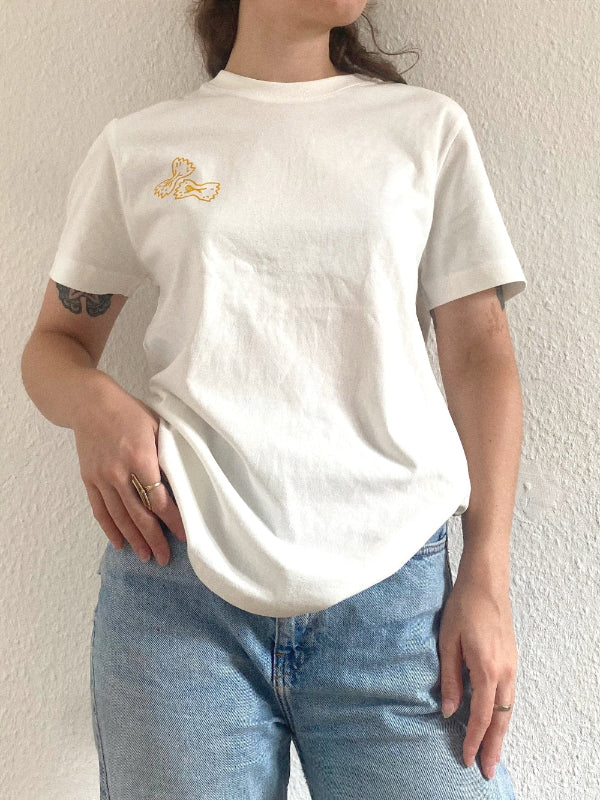 Nachhaltiges Bio-T-Shirt mit Pastamotiv, handbedruckt – Koohl’s Slow Fashion