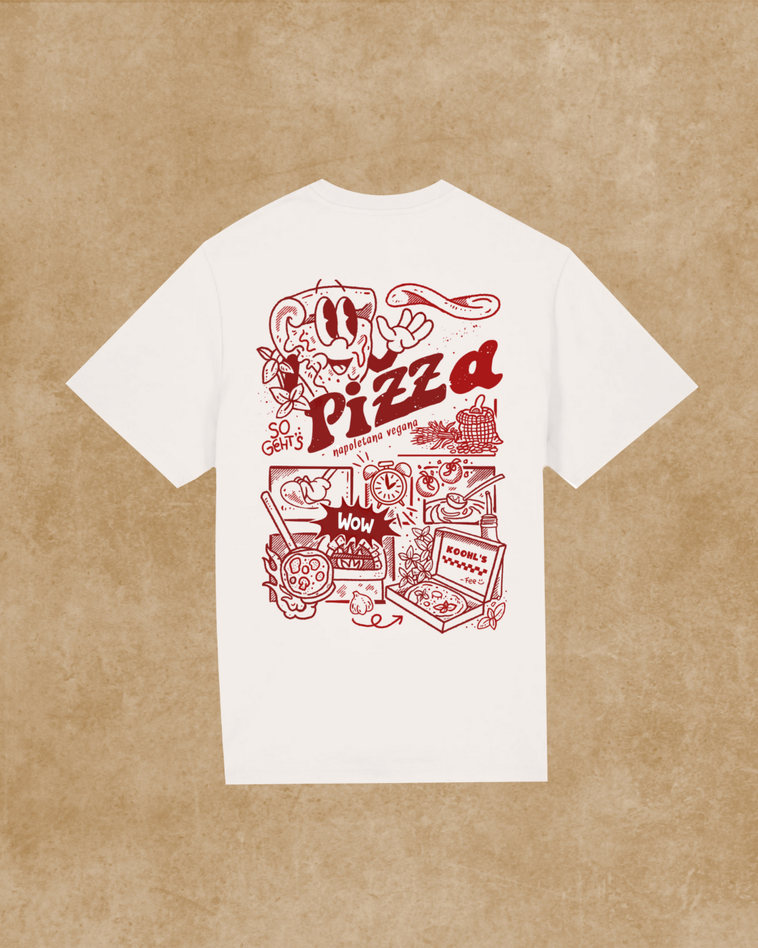 Nachhaltiges Bio-T-Shirt mit Pizzamotiv, handbedruckt – Koohl’s Slow Fashion