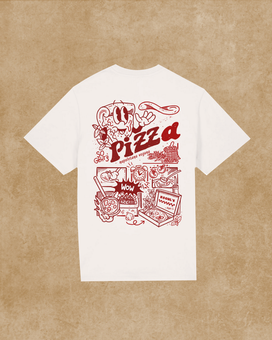 Nachhaltiges Bio-T-Shirt mit Pizzamotiv, handbedruckt – Koohl’s Slow Fashion