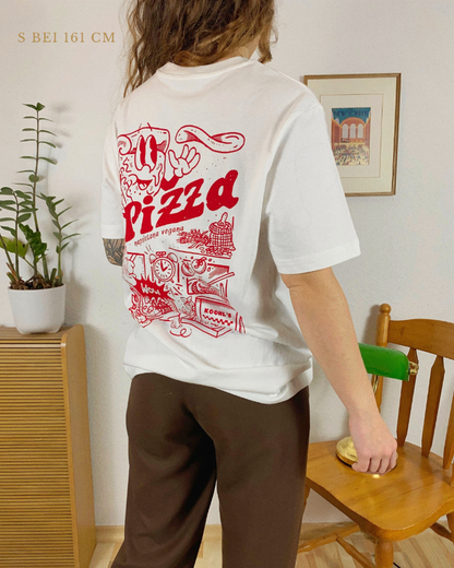 Nachhaltiges Bio-T-Shirt mit Pizzamotiv, handbedruckt – Koohl’s Slow Fashion