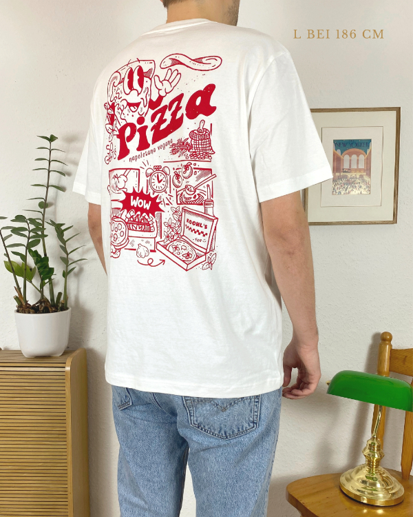 Nachhaltiges Bio-T-Shirt mit Pizzamotiv, handbedruckt – Koohl’s Slow Fashion
