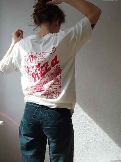 Nachhaltiges Bio-T-Shirt mit Pizzamotiv, handbedruckt – Koohl’s Slow Fashion