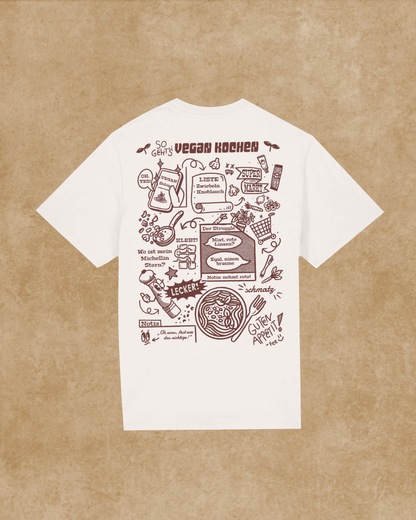 Nachhaltiges Bio-T-Shirt mit vegan kochen Motiv, handbedruckt – Koohl’s Slow Fashion