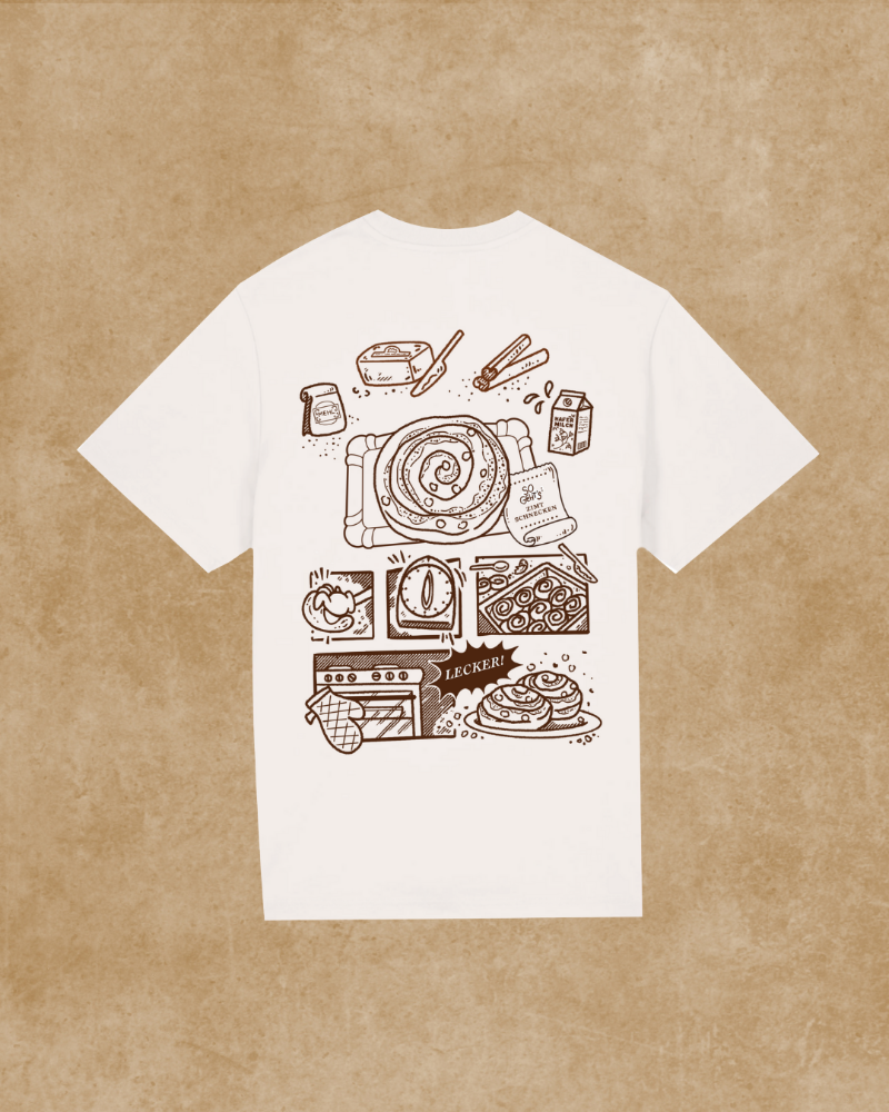 Nachhaltiges Bio-T-Shirt mit Zimtschneckenmotiv, handbedruckt – Koohl’s Slow Fashion