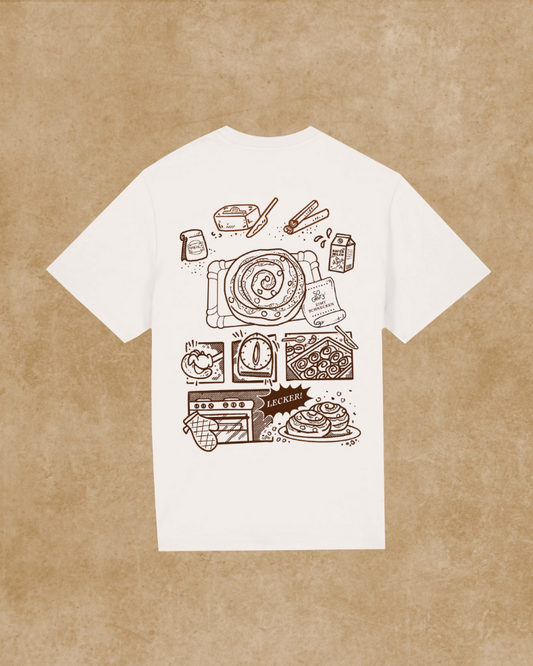 Nachhaltiges Bio-T-Shirt mit Zimtschneckenmotiv, handbedruckt – Koohl’s Slow Fashion